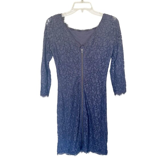 Diane Von Furstenberg Zarita Gray Lace Sheath Dress 3/4 Sleeves Womens Size 4 - Picture 2 of 14
